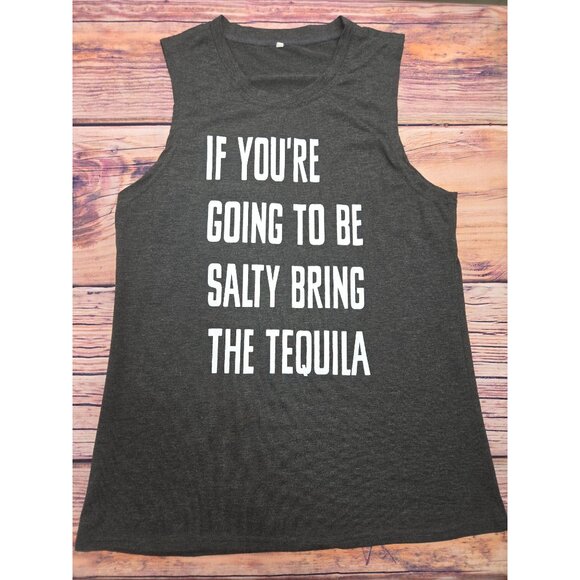 "Salty Bring The Tequila" Womens Charcoal Tank Top - Medium - Picture 3 of 6